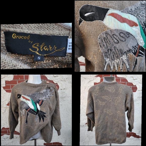 Small FIT Large ! vintage Grace by Starr DUCK bird long sleeve wrap sweater - Picture 1 of 16